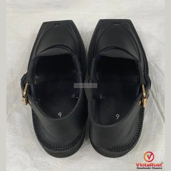 Handmade Black Leather Peshawari Chappal Sandals: Gents Footwear main image 6